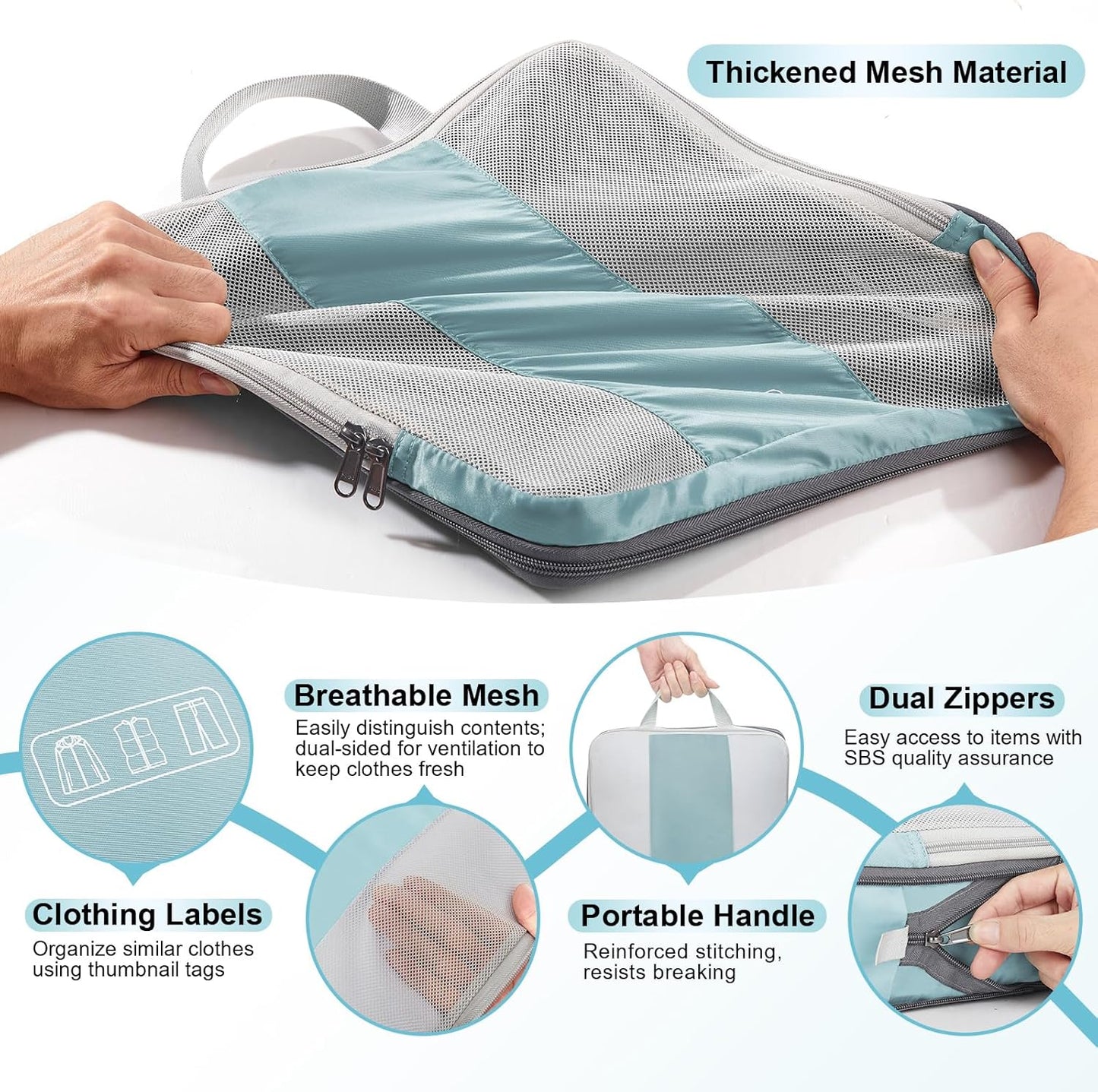 10 Set Compression Packing Cubes for Travel Essentials,Compressible Expandable Packing Cubes for Suitcase,OlarHike Luggage Organizer Bags for Travel,Handy Helper for Organizing Clothes(Blue Gray)