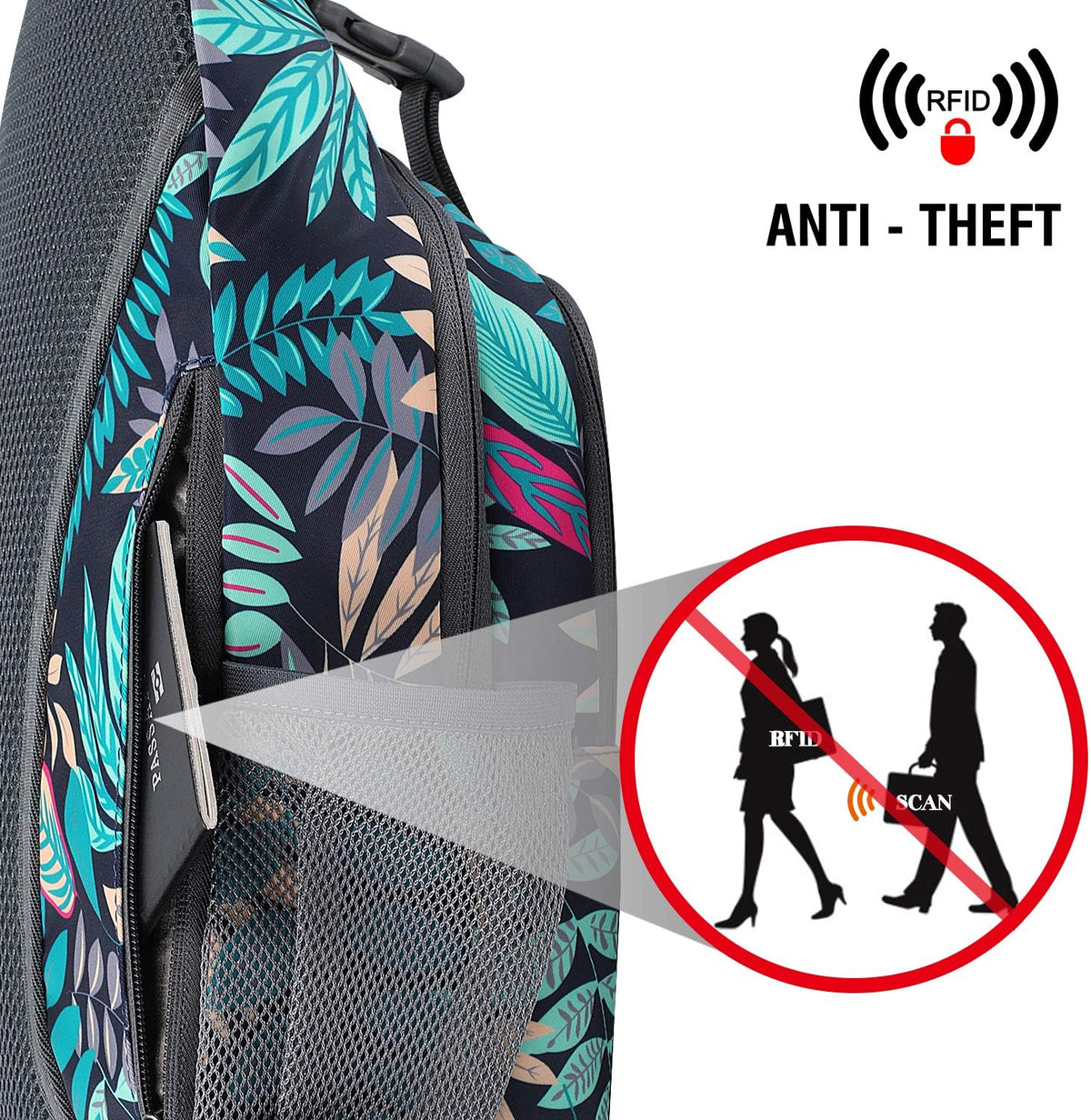 G4Free Sling Bag RFID Blocking Sling Backpack Crossbody Chest Bag Daypack for Hiking Travel(Blue Leaf)