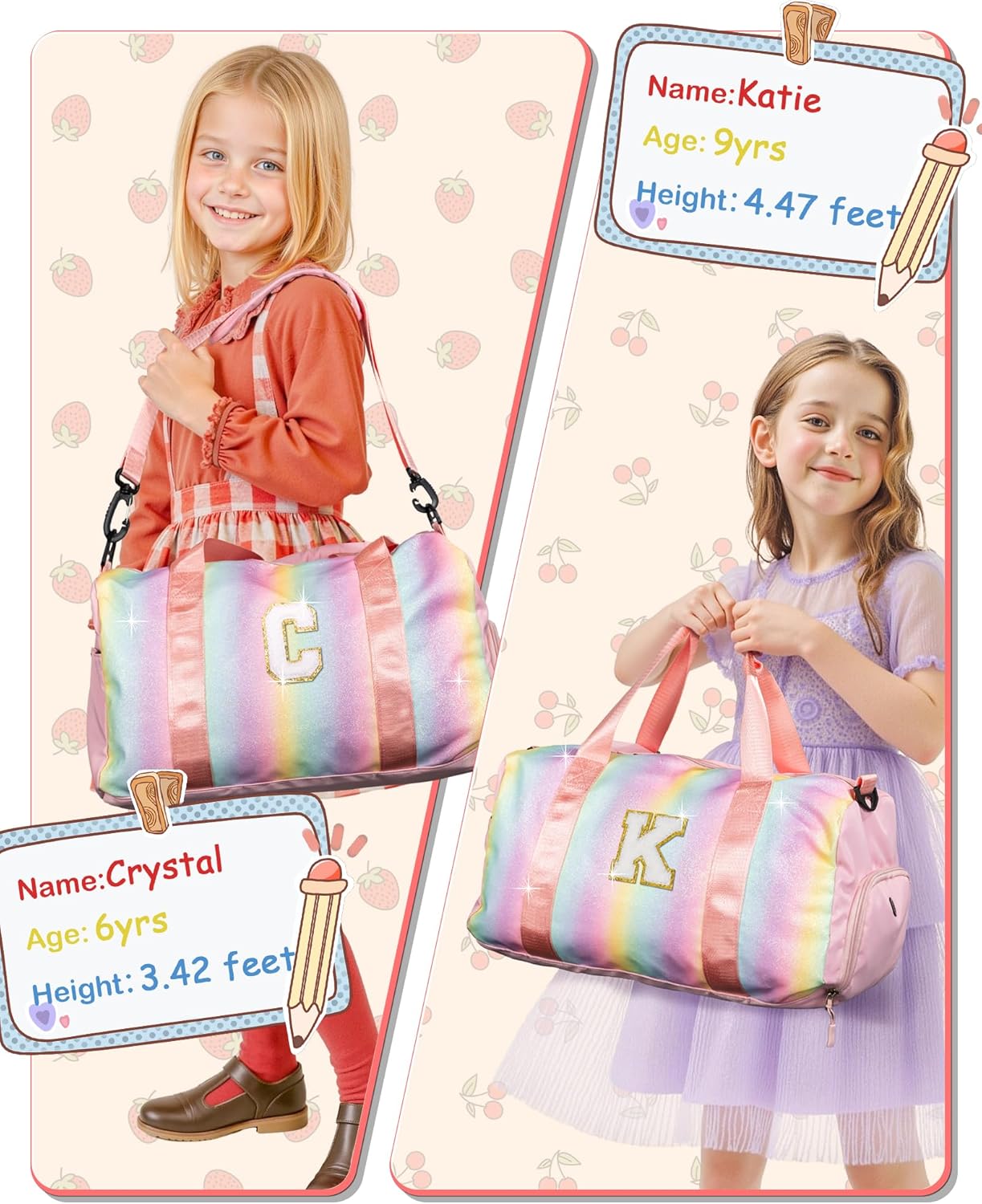 Gifts for 4 5 6 7 8 9 10 Year Old Girls-Girl Gym Bag with Shoe Compartment, Kid Weekender Overnight Bags, Initial Travel Tote with Makeup Pouch, Niece Girls Birthday Gift (Letter L)