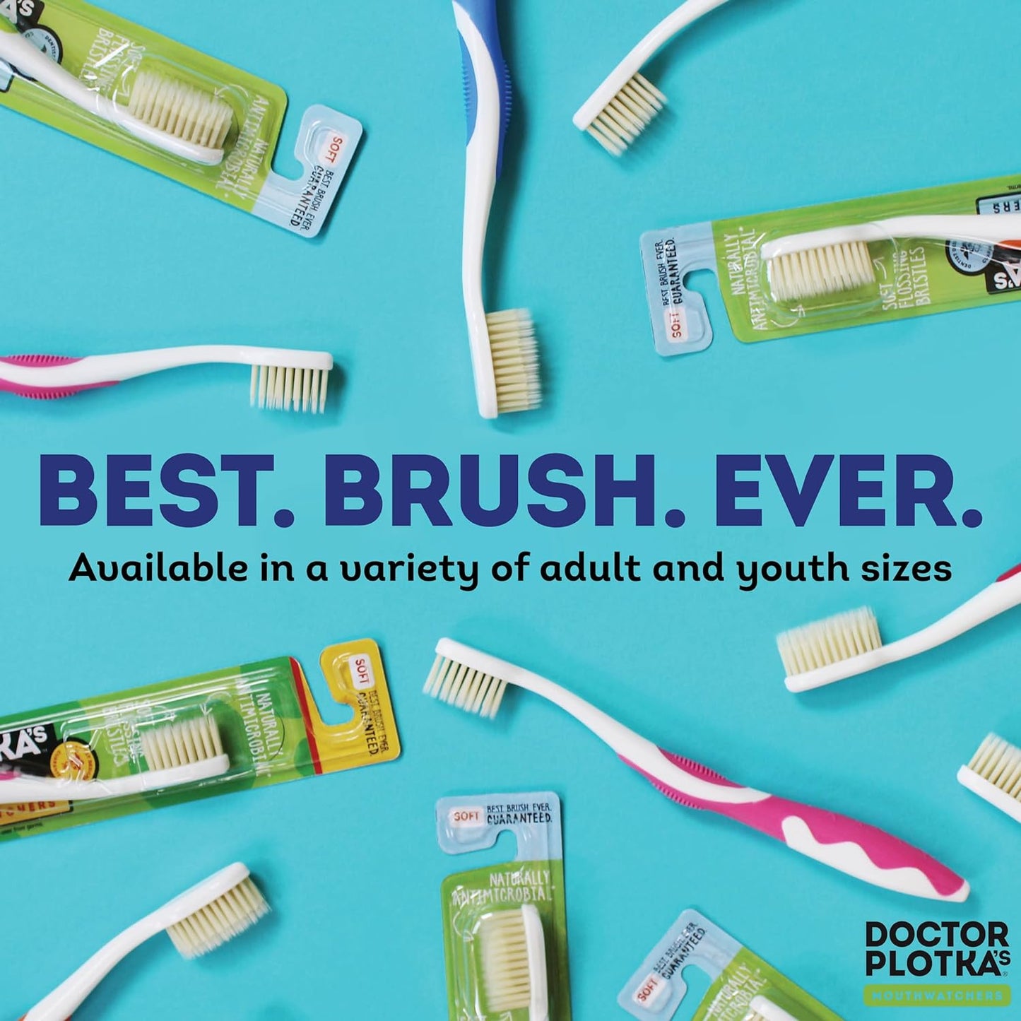 MOUTHWATCHERS Soft Childrens Flossing Manual Toothbrush, Value Pack of 4, Yellow and Blue, Toothbrushes for Kids & Teens, Ultra Clean, by Dr. Plotka's