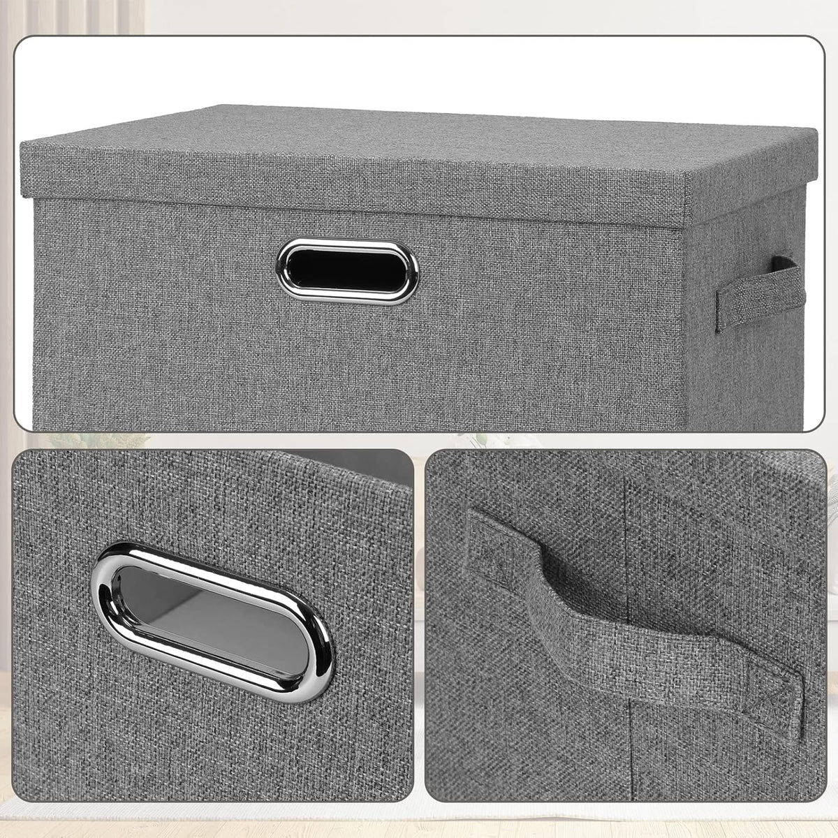 Large 17" 36 Quart Collapsible Stackable Storage Bins with Lids, 1 Pack Grey Foldable Fabric Closet Storage Boxes with Lids, 4 Handles Heavy-duty Linen Cube Baskets for Bedroom
