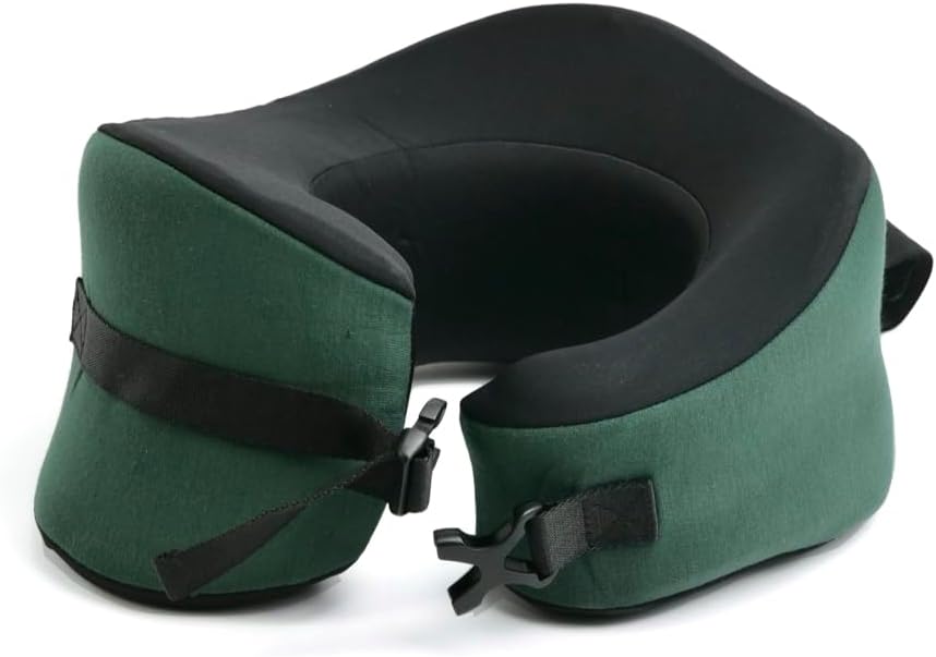 C CUSHION LAB Travel Pillow, Award-Winning Patented Ergonomic Design for Chin & Neck Support Memory Foam Neck Pillow, Compact Airplane Pillow for Traveling, Flight, Car (Hunter Green, Large)