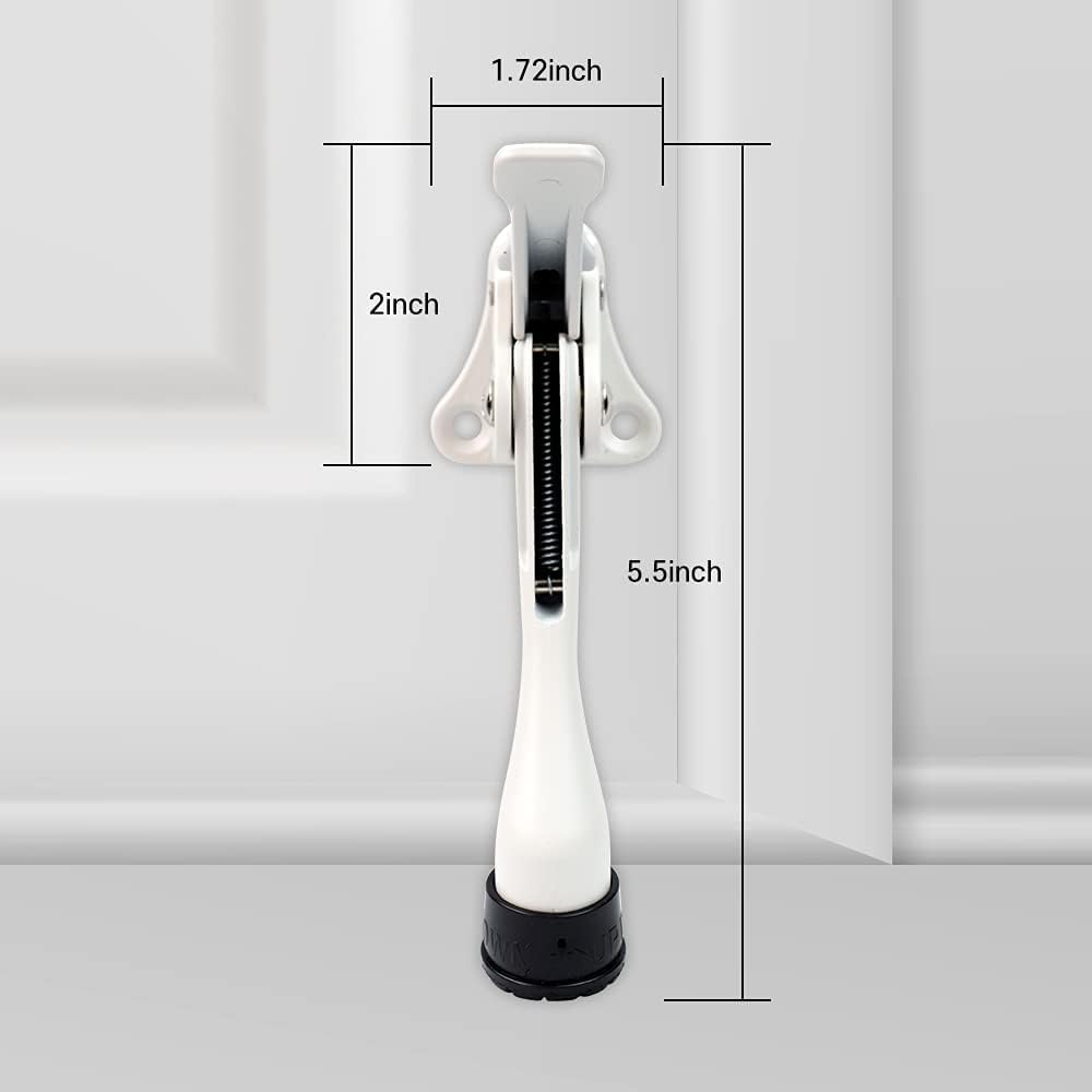 One Touch Kickdown Door Stopper, Door Holder, Heavy Duty Door Stops, Bottom of Door, Height-Adjustable Rubber Tips by HASHI (White 4 inch x 2pack)