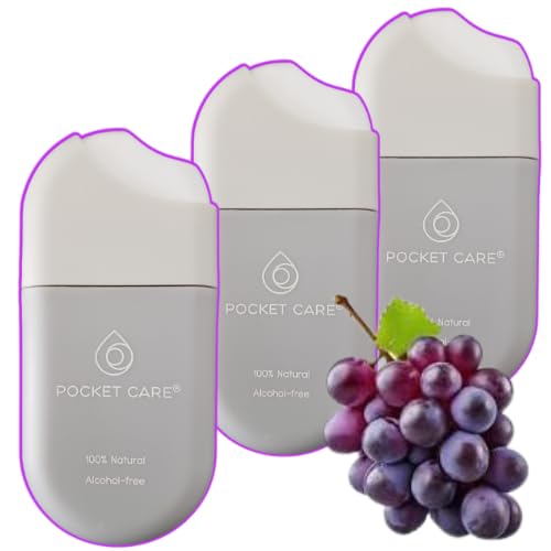 POCKET CARE | 3 Pack Grape scented Hand Cleanser Moisturizing Spray 1.5 Fl OZ- for Hands | Organic | Travel Size - Travel Accessories | 100% natural