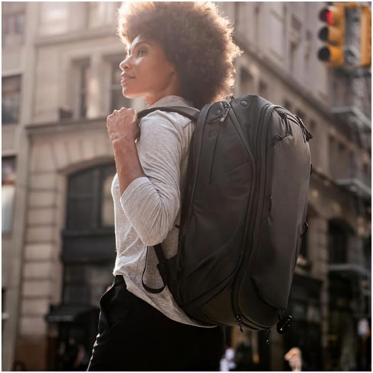 Peak Design Travel Backpack 45L, Black, Expandable 35-45L Design, Rear and Top Access, Weatherproof Shell, Laptop Sleeve, Ideal for Travel or Everyday Carry, Versatile Backpack for Men and Women