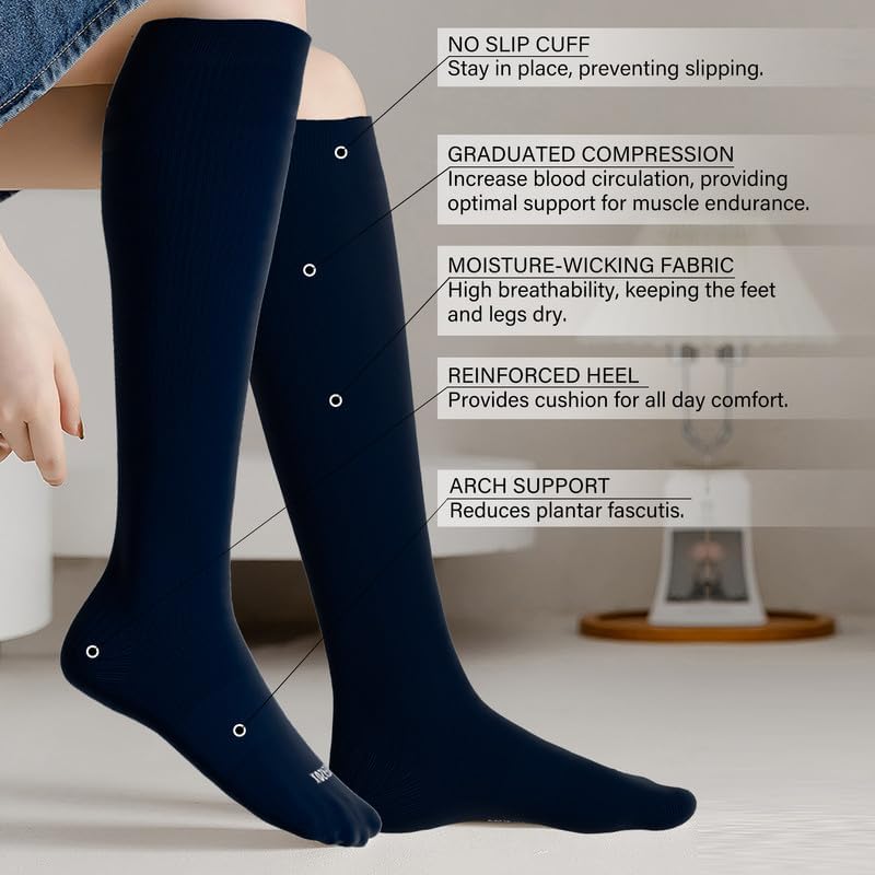 LEVSOX Compression Socks for Pregnant Women 20-30 mmHg Knee High Cute Funny Mens Supports Socks for Nurses, Medical, Travel