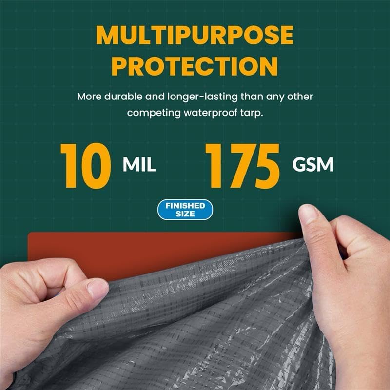 Large Waterproof Tarp - Heavy Duty 10 Mil Thick Poly Tarpaulin Ideal for Canopy Tents, Boats, RV or Pool Covers - Multipurpose Protective Tarps with Grommets for Indoor, Outdoor Use | 16' x 20' 2 Pack