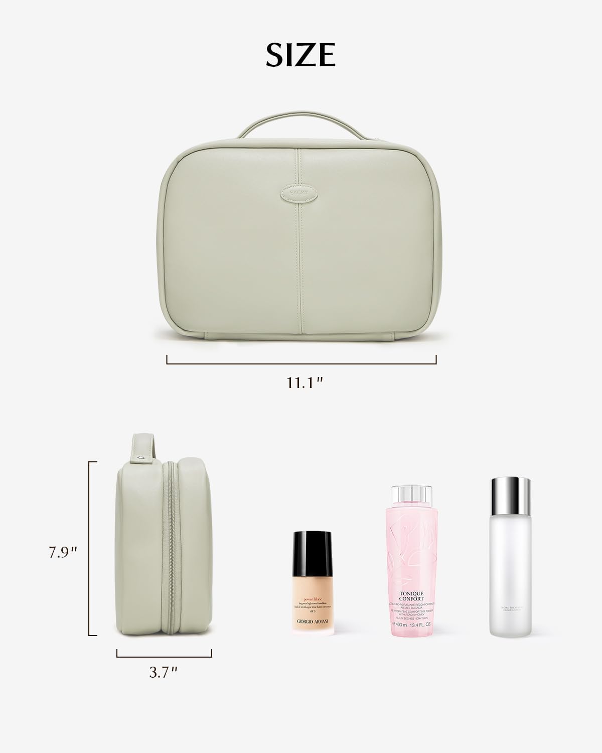 EACHY Toiletry Bag with Hanging Hook, Travel Makeup Bag PU Leather Cosmetic Bags for Women Make Up Organizer with 4 Compartments Waterproof Full-Size Portable Travel Essentials (Fog Green，Pro)