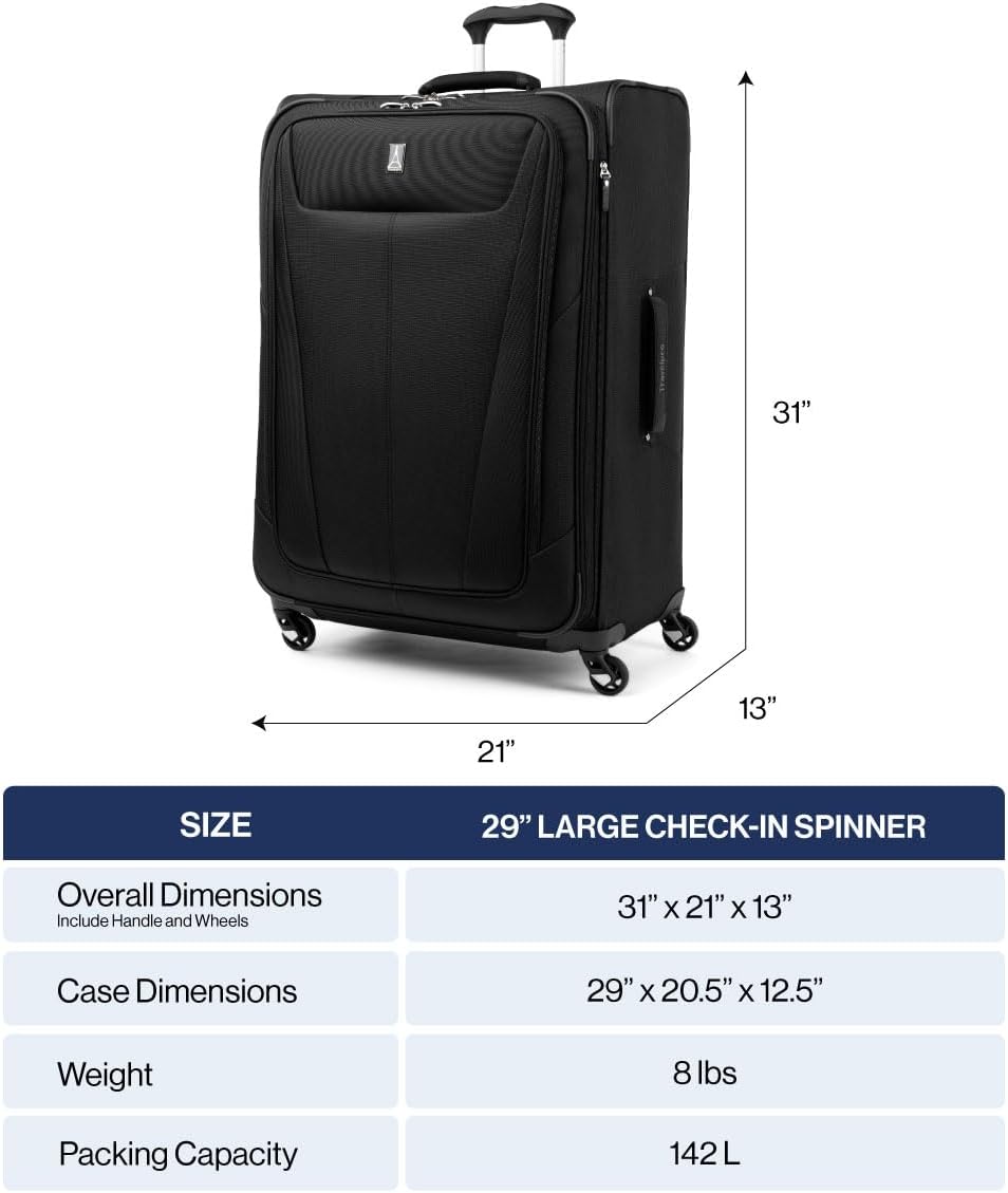 Travelpro Maxlite 5 Softside Expandable Checked Luggage with Spinner Wheels, Lightweight, 29-Inch — Black