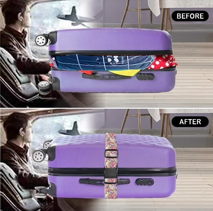 Luggage Straps for Suitcases Travel Belt Accessories, Cute Suitcase Strap, Adjustable Luggage Belt Strap, Heavy Duty with Quick-Release Buckle Luggage Strap Luxury Flowers Leaf