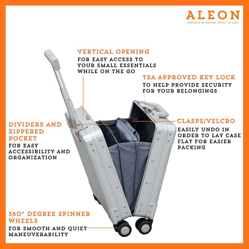 Aleon 16” Aluminum Vertical Underseat Carry-On Luggage - Luxury Business Briefcase with Wheels - Hardshell Suitcase for Airplane Travel (Platinum)