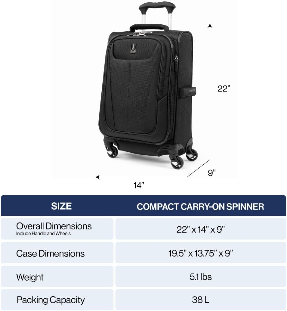 Travelpro Maxlite 5 Softside Expandable Carry on Luggage with 4 Spinner Wheels, Lightweight Suitcase, Men and Women, Slate Green, Compact Carry on 20-Inch