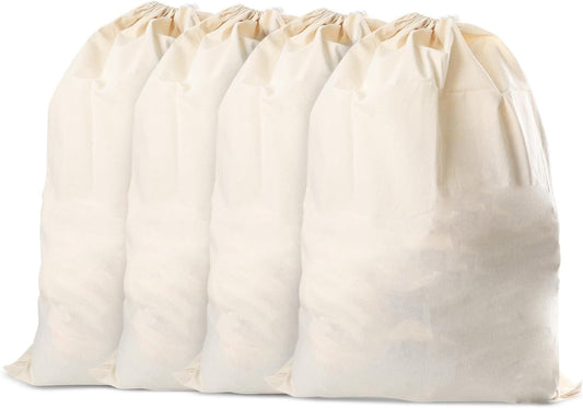 Vintage Vista 100% Cotton Laundry Bag with Drawstring Closure (Set of 4) - Reusable & Washable Travel Laundry Bags for Dirty Clothes - Canvas Drawstring Bags - Laundromat Bag Multipack (Natural Color)