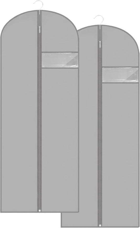 Dress Bags for Gowns Long, 60'' Garment Bags, Suit Bag for Storage and Travel, 2 Pack (Grey)