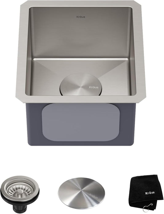 KRAUS Standart Pro 13-inch Undermount Single Bowl 16 Gauge Stainless Steel Bar Kitchen Sink, KHU101-13