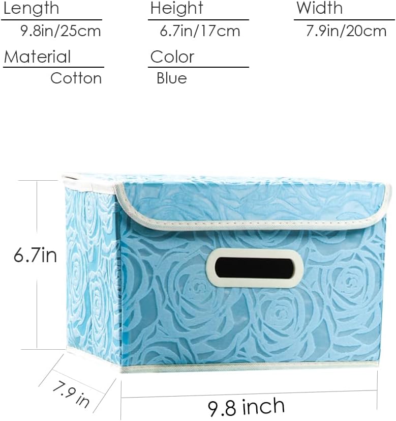 PRANDOM Collapsible Storage Boxes with Lids [5-Pack] Fabric Decorative Storage Bins Cubes Organizer Containers Baskets with Cover Handles Divider for Bedroom Closet Living Room Blue 9.8x7.9x6.7 Inch