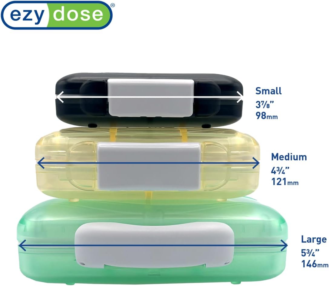EZY DOSE Moisture-Proof Pill Case, Medicine Planner, Vitamin Organizer Box, Travel-Friendly, Latch-Closure to Secure Contents, 7 Individual Compartments Multiple Sizes with Tight Seal, Medium, Cream
