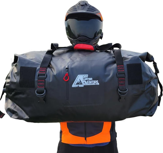 Motorcycle Waterproof Duffel Bag With Tie Down Straps, Marine Grade (80 Liter/21.1 Gallon, Rocky Series, Black)