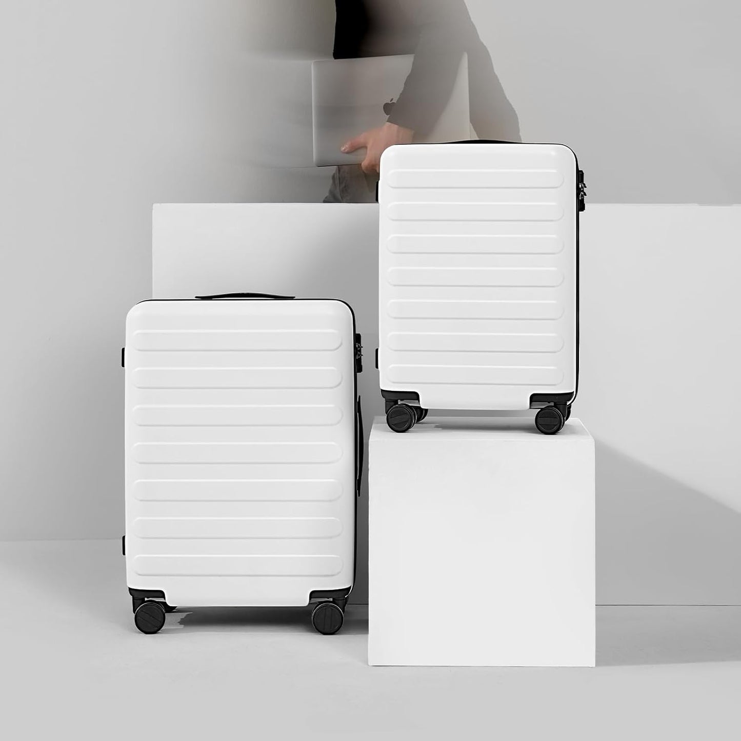 NINETYGO Carry On Luggage 22x14x9 Airline Approved, 20 Inch Luggage with Smooth Spinner Wheels, Lightweight, Hard Shell PC Suitcase Carry-On, Travel Luggage, TSA Approved (Lily White, Rhine Basic)