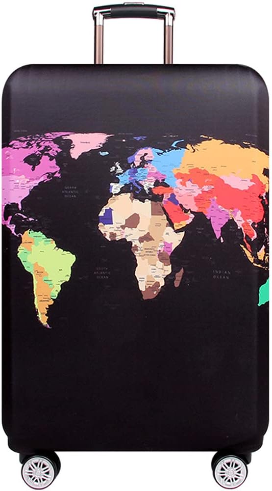 MosaiRudo Thicker Luggage Cover Elastic Suitcase Cover Protector Fits 18-32 Inch Suitcase Travel Accessories (World Map, M-)