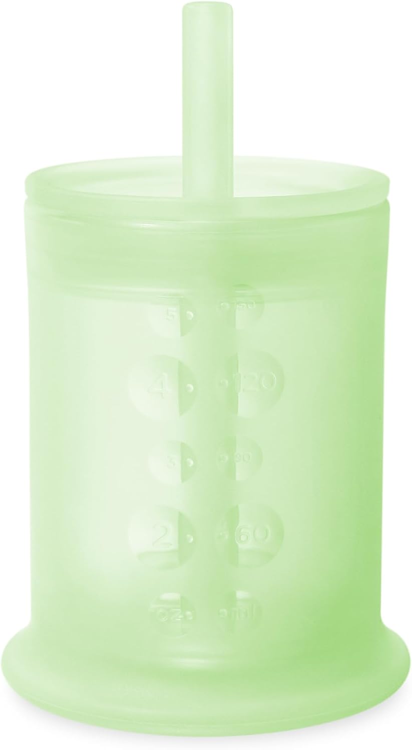 Olababy Silicone Training Cup with Straw Lid | Babies Water Drinking Cup | 6+ Mo Infant To 12-18 Months Toddler | Sippy Cup For Kids & Smoothie Cup | Baby Led Weaning (Kiwi, 5 oz)
