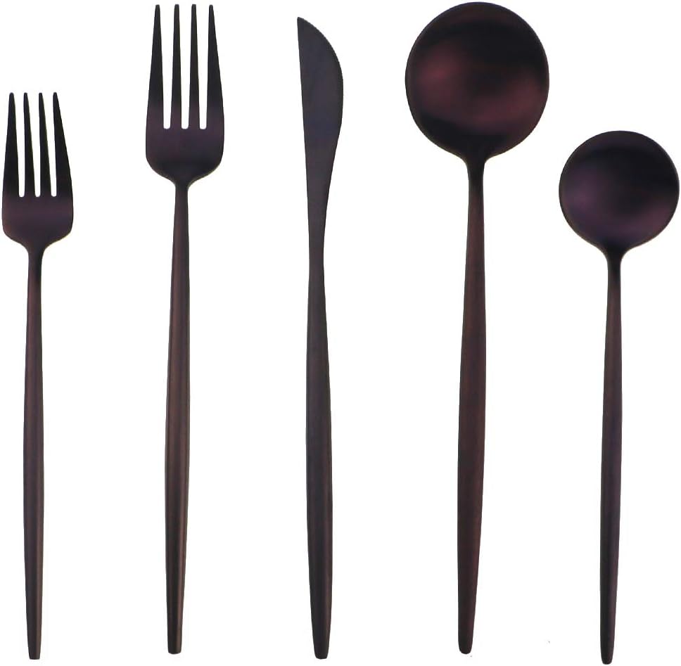 Gugrida 20-Piece 18/10 Stainless Steel Flatware Silverware, Luxury Dinnerware Set Travel Cutlery Tableware Include Knife Fork Spoon Service for 4,Healthy & Eco-Friendly Dishwasher Safe (Purple Matte)
