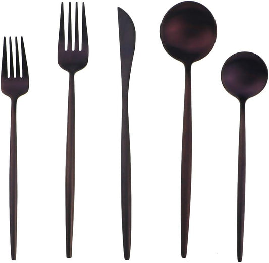 Matte Purple Silverware Set,Gugrida 5-Piece 18/10 Stainless Steel Satin Finish Flatware Set,Kitchen Utensil Set,Tableware Travel Cutlery Set for Camping Office or School Lunch, Dishwasher Safe