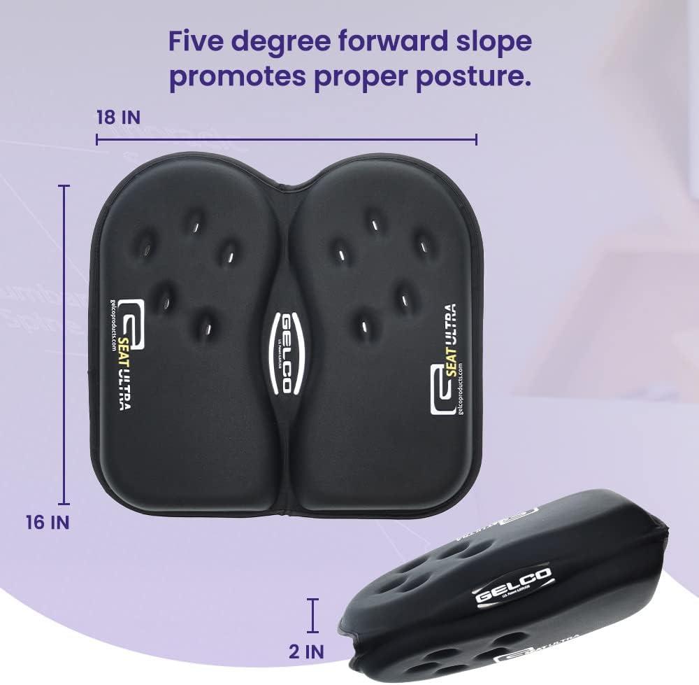 GSeat Ultra Orthopedic Gel and Foam Seat Cushion (Black) – for Coccyx, Back, Tailbone, Prostate, Postnatal, and Sciatica Pain/Discomfort – Office, Car, Chair, Travel
