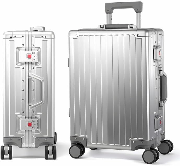 All Aluminum Carry On Luggage 22x14x9 Airline Approved，Hard Shell Carry On Luggage, Zipperless Luggage Aluminum Suitcase Luggage (sliver, 20inch)
