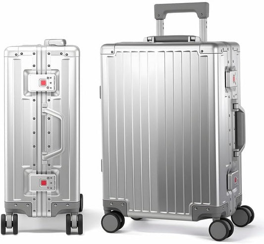 All Aluminum Carry On Luggage 22x14x9 Airline Approved，Hard Shell Carry On Luggage, Zipperless Luggage Aluminum Suitcase Luggage (sliver, 20inch)