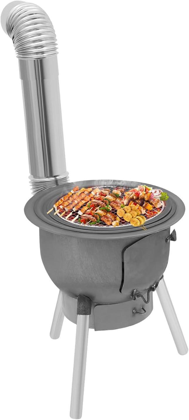 Camping Stove, Wood Burning Stove, Portable Grill Barbecue Cooking Grate and Cooktop with 3 Size Stove Rings, Multi-Functional Firewood Stove for Outdoor, Fishing, Hiking