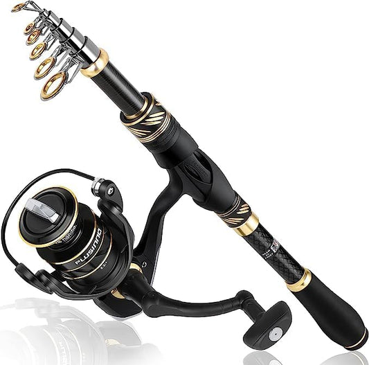 PLUSINNO Fishing Pole, Fishing Rod and Reel Combo,Telescopic Fishing Rod Kit with Spinning Reel, Collapsible Portable Fishing Pole with Carrier Bag for Freshwater Saltwater Fishing Gifts for Men Women