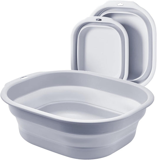 2 Pack Collapsible Wash Basin Set, Foldable Dish Tub, Small Medium Portable Sink for Kitchen, Camping, RV, Baby Bottles, Laundry, Plastic Washbasin -Gray