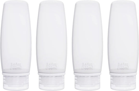 Silicone Travel Bottles for Toiletries TSA Approved Travel Size Containers Set 4 Pack Portable Leak Proof Refillable Cosmetic Squeeze Bottles Shampoo Hair Conditioner Body Lotion Bath Shower Gel