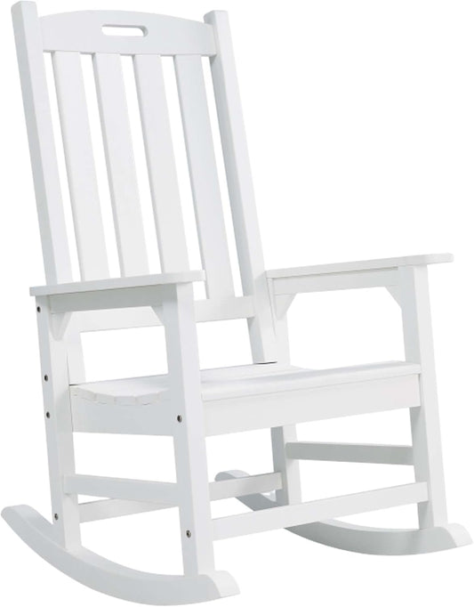 Psilvam Oversized Outdoor Rocking Chair, with 21" Wide Seat and 32" Tall Backrest, Pre-Assembled with Most Components for Effortless Installation (White)