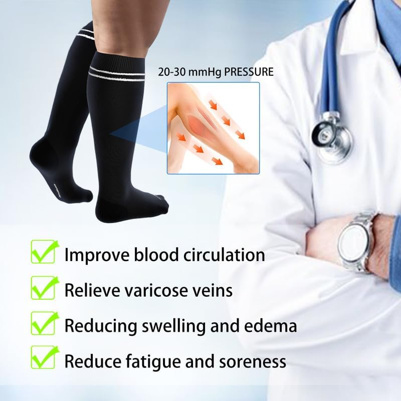 LEVSOX Compression Socks for Pregnant Women 20-30 mmHg Knee High Cute Funny Mens Supports Socks for Nurses, Medical, Travel
