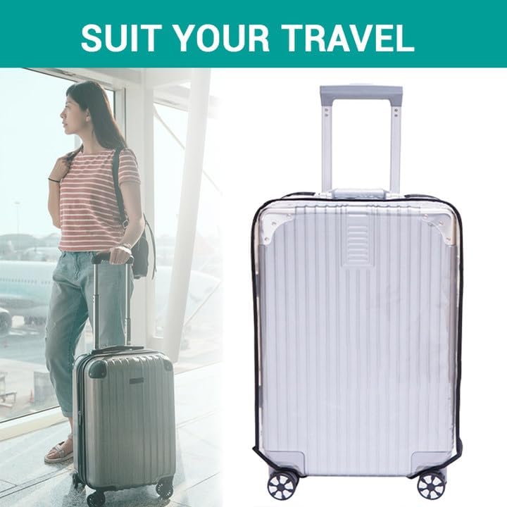 Clear Suitcase Cover - 20 24 26 28 30 Inch Waterproof PVC Suitcase Cover - Transparent Travel Suitcase Wrap - Protective Cover Case for Wheeled Luggage (26-Inch)
