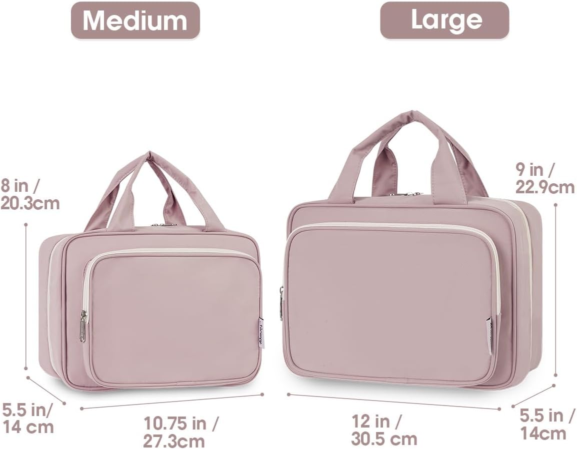 Narwey Travel Toiletry Bag for Women Large Hanging Makeup Bag Organizer Toiletries Bag for Full Size Essentials Accessories Cosmetics (Dusty Rose (Large))