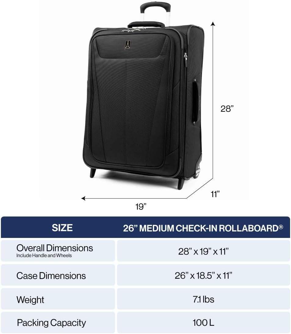Travelpro Maxlite 5 Softside Expandable Upright 2 Wheel Checked Medium Luggage, Lightweight, 26-Inch — Slate Green