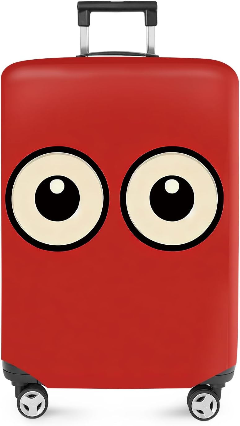 ANNA QUEEN Funny Cartoon Eyes Luggage Cover, Red Suitcase Protector with Cute Big Eyes Design, Travel Suitcase Cover for 32-34 Inch Luggage, Stretchable & Washable Spandex Travel Accessories