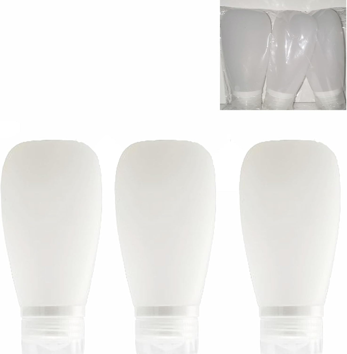Travel Bottles for Toiletries, TSA Approved 3oz Leak Proof Silicone Soft Refillable Squeeze Travel Size Containers BPA Free for Cleansers, Lotions, Shampoo, Conditioner 3pk (Clear)