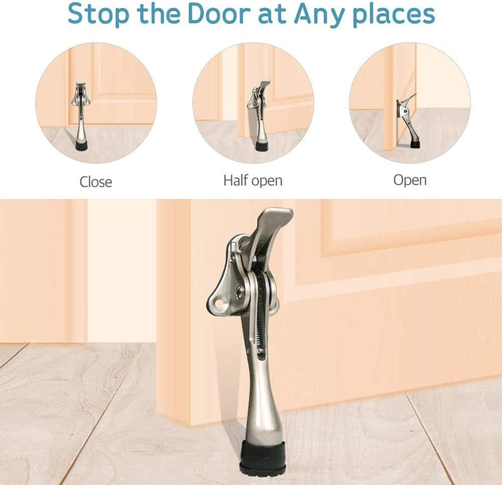 Door Stopper, One-Touch semi-Automatic Metal Door Stopper, with Non-Slip Rubber Tip for Wood, Concrete, Tiled, and Carpeted Floors (4inch x 1pack, Dark Grey)