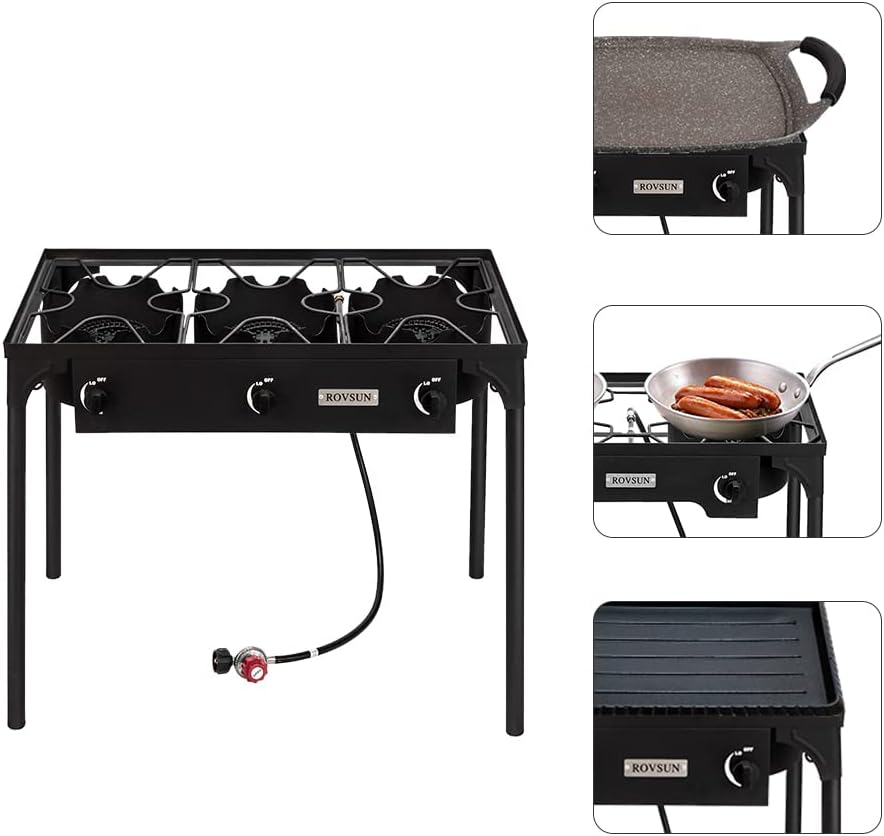 ROVSUN 2/3 Burner Outdoor Propane Gas Stove High Pressure Stand Cooker for Backyard Cooking Camping Home Brewing Canning Turkey Frying, 20 PSI CSA Listed Regulator