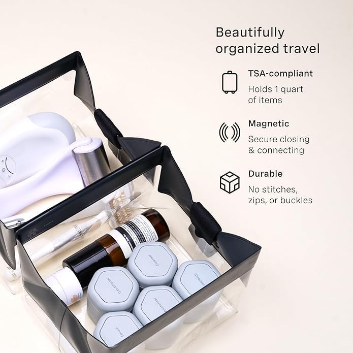 Cadence Parcel - Clear Kit with Magnetic Closure - Durable and Leak-Resistant Travel Toiletry Kit - Modular Design - Hygiene Bag for Travel Essentials - 4 Qt - Ink
