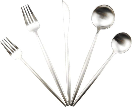 Gugrida 20-Piece 18/10 Stainless Steel Flatware Silverware, Luxury Dinnerware Set Travel Cutlery Tableware Include Knife Fork Spoon Service for 4,Healthy & Eco-Friendly Dishwasher Safe (Silver Matte)