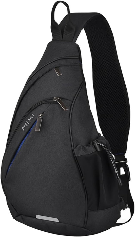 mixi Sling Bag Men Backpack Unisex One Shoulder Bag Hiking Travel Backpack Crossbody with USB Port for Men Women Versatile Casual Daypack-17 inch,Black