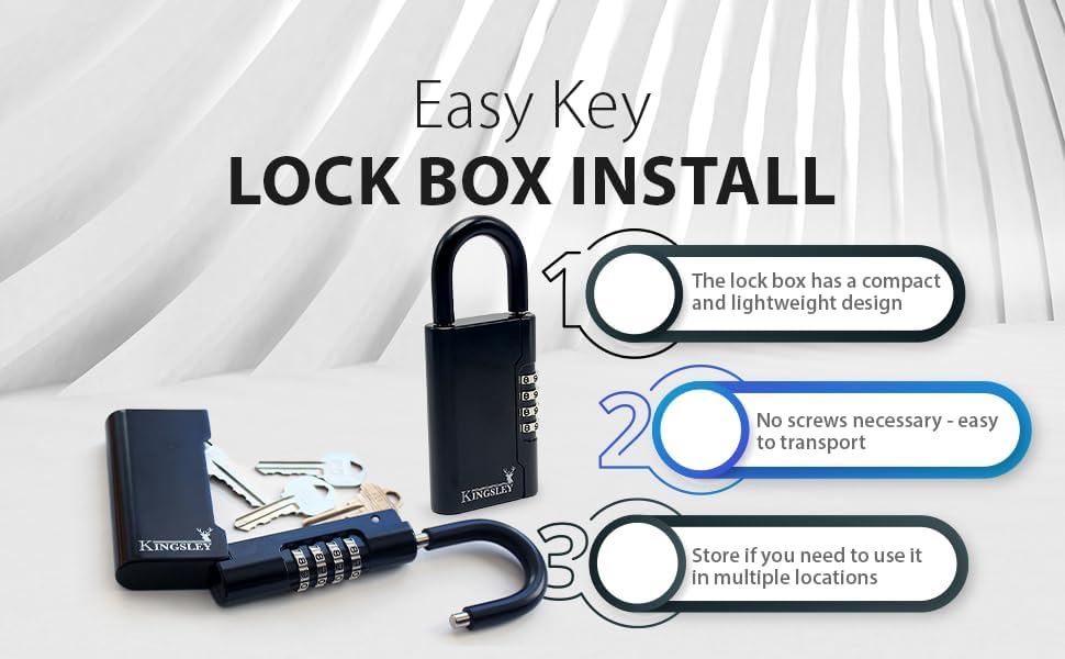 Kingsley Guard-a-Key Black Realtor's Lockbox Portable Resettable Hanging Key Safe Combination Lock Box for House Keys, Realtors, Vacation Rentals, Black