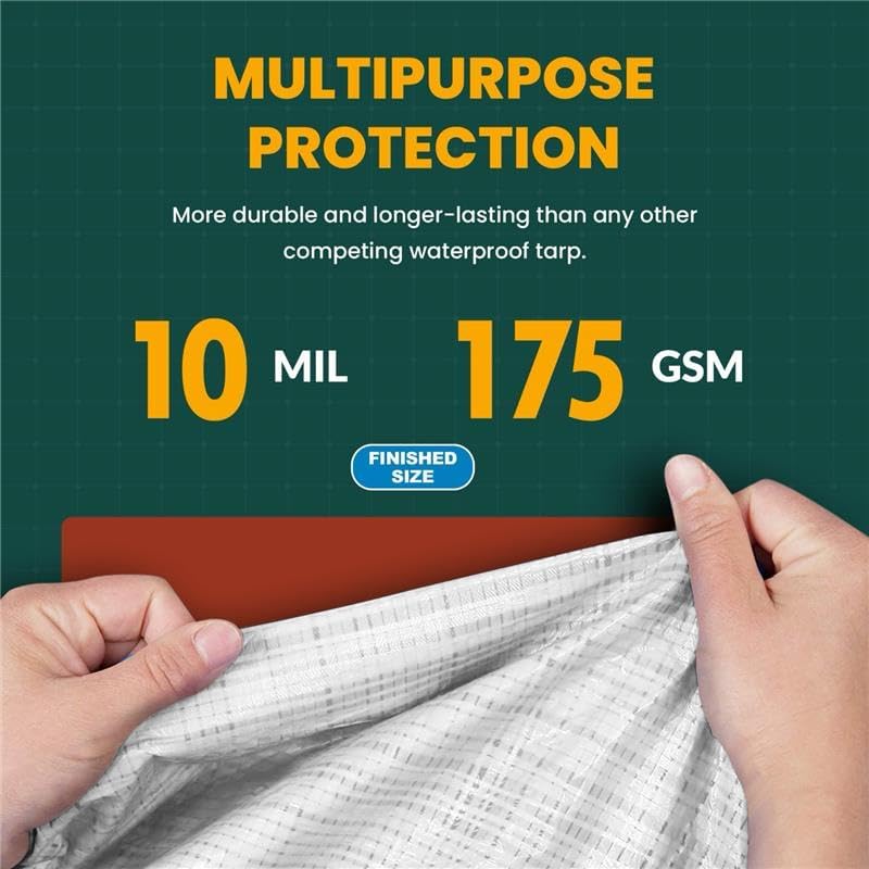 Large Waterproof Tarp - Heavy Duty 10 Mil Thick Poly Tarpaulin Ideal for Canopy Tents, Boats, RV or Pool Covers - Multipurpose Protective Tarps with Grommets for Indoor and Outdoor Use | 50' x 70'