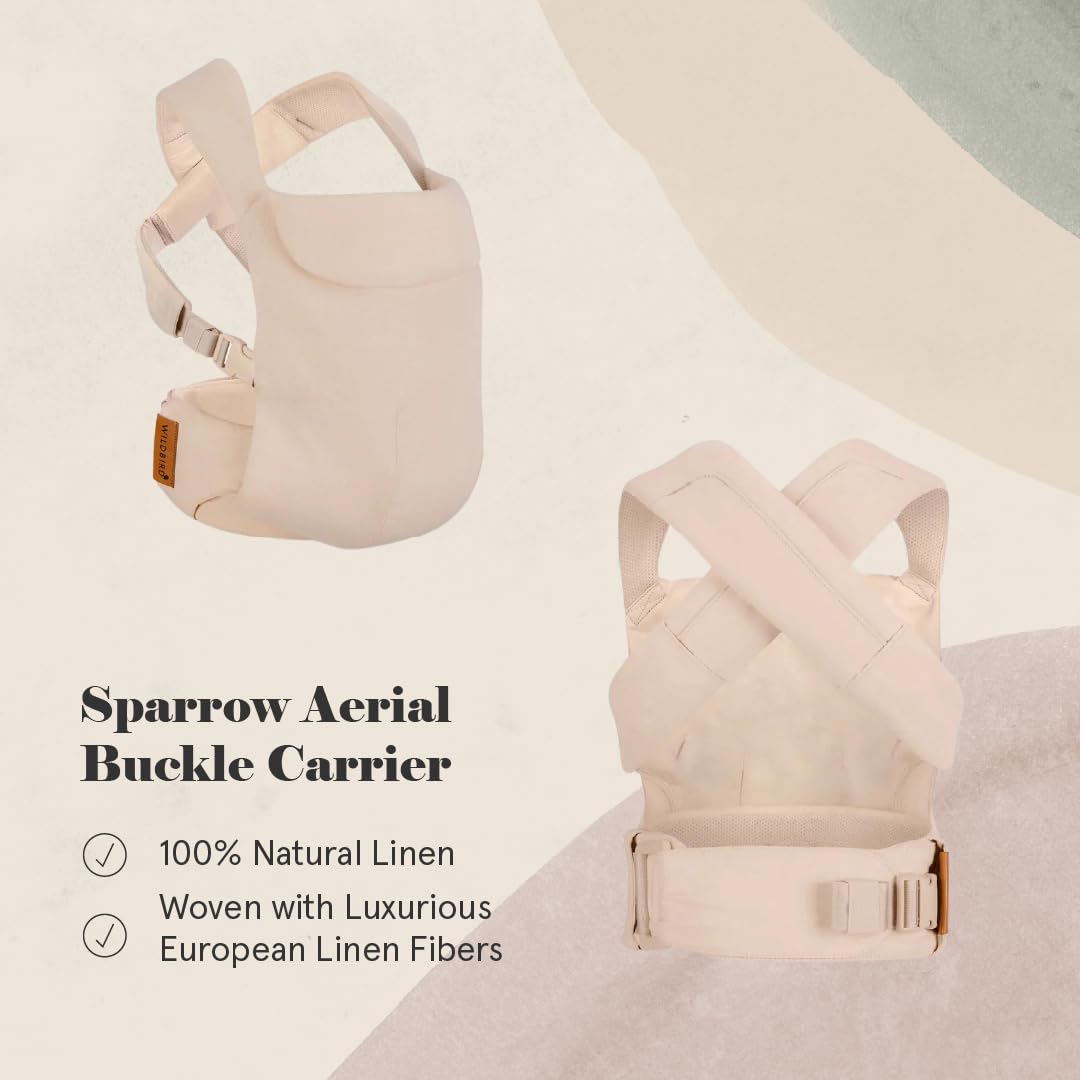 WildBird - Aerial Carrier - 7 to 45 lbs - for Moms, Dads & Caregivers - 100% Natural European Linen Fibers - Versatile & Adjustable - Small Size - Sparrow Fabric