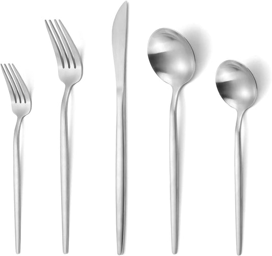 Matte Silverware Set, VANVRO 40-Piece Stainless Steel Flatware Set, Satin Finish tableware Cutlery Set, Service for 8, Home and Restaurant, Dishwasher Safe